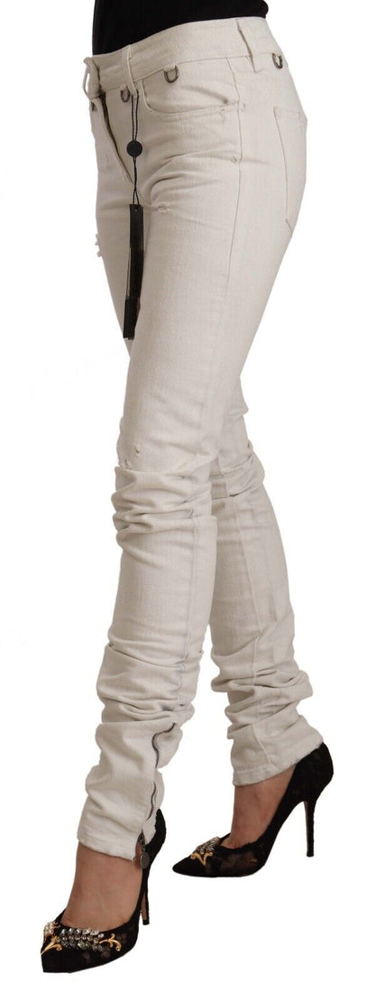 Chic White Mid-Waist Slim Fit Jeans