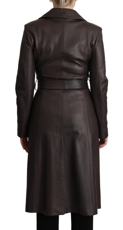 Elegant Double-Breasted Lambskin Leather Coat