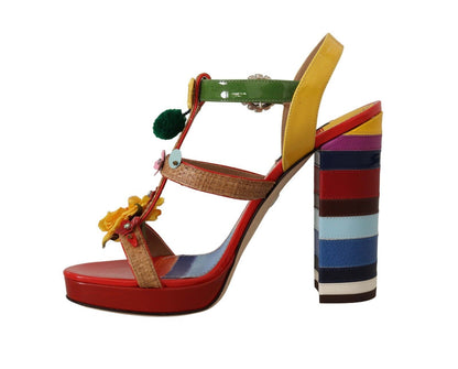 Multicolor Floral Ankle Strap Heels