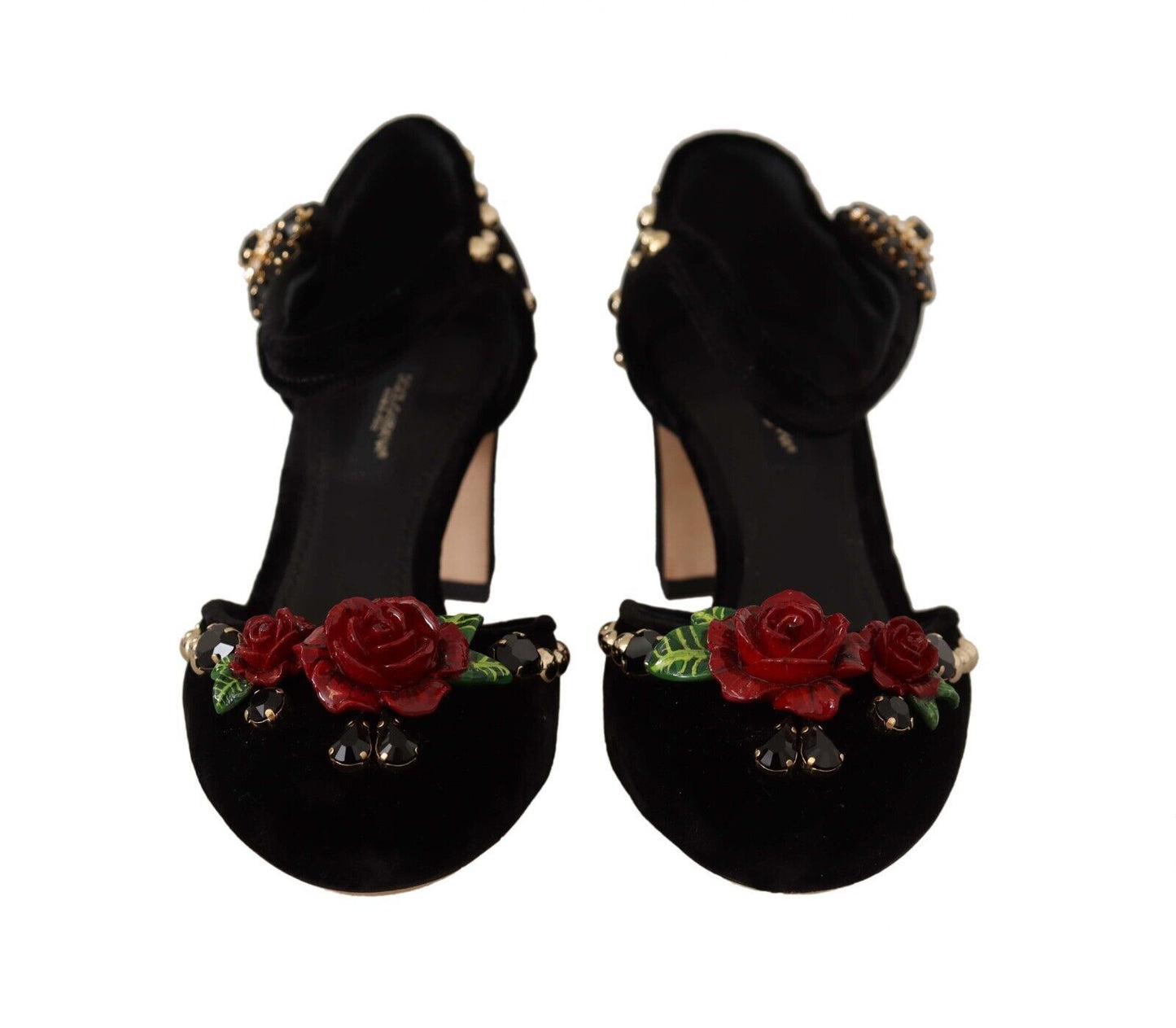 Black Crystal Rose Heel Sandals