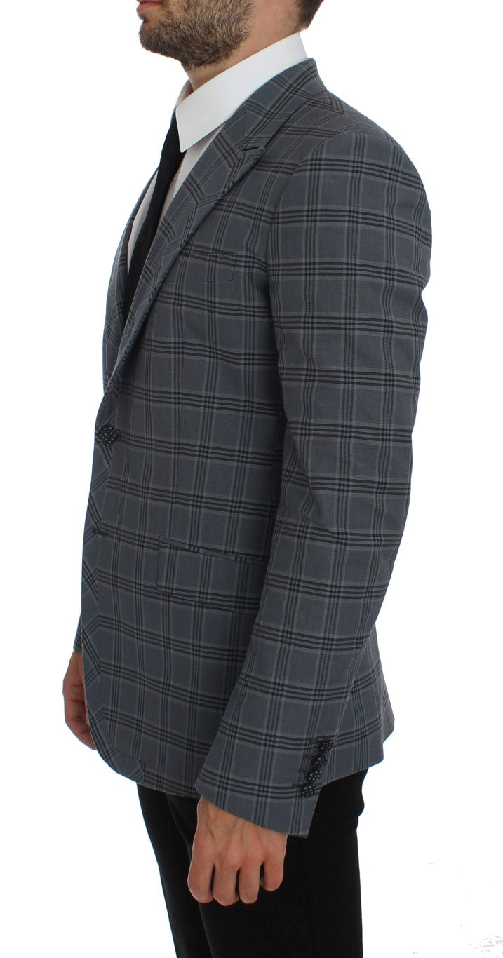 Elegant Blue Checkered Slim Fit Blazer