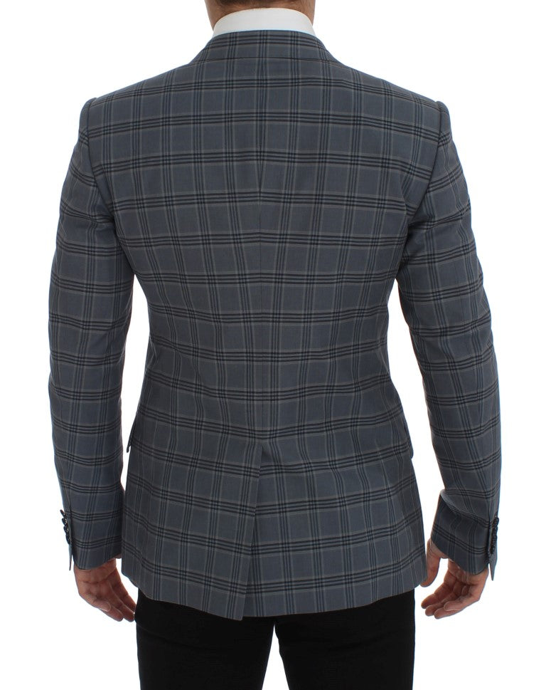 Elegant Blue Checkered Slim Fit Blazer
