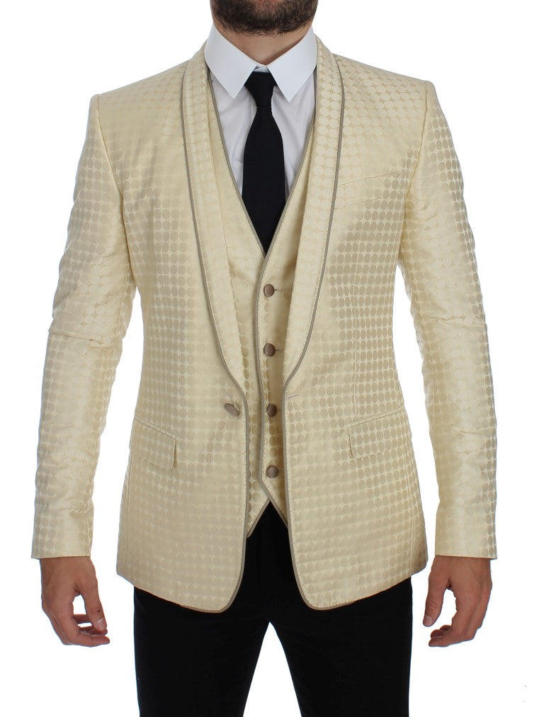Sophisticated Beige Polka Dotted Blazer & Vest