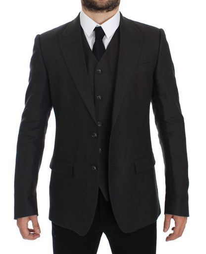 Elegant Gray Linen Slim Fit Blazer and Vest