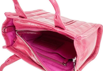 The Shiny Crinkle Mini Tote Magenta Leather Crossbody Handbag Purse