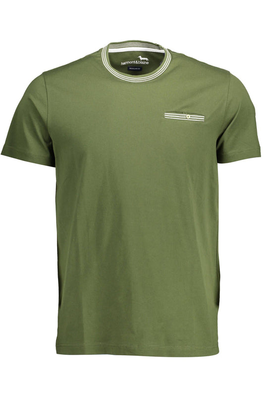 Elegant Green Crew Neck Cotton Tee with Pocket