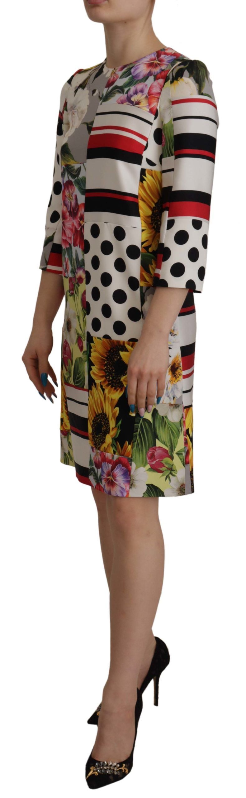 Multicolor Patchwork Charmeuse Sheath Dress