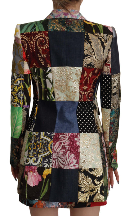 Multicolor Double-Breasted Patchwork Jacquard Blazer Jacket