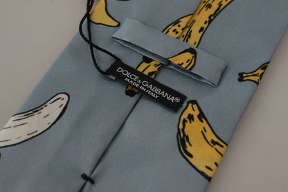 Elegant Blue Banana Print Silk Tie