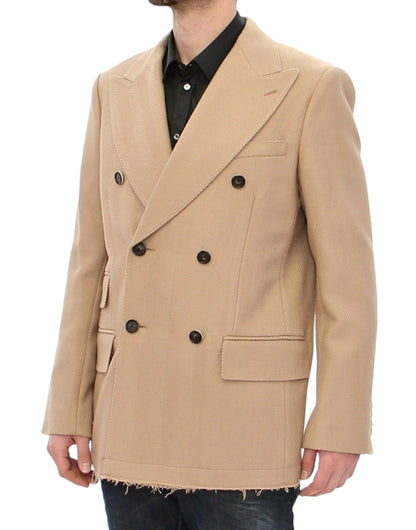 Elegant Beige Formal Wool Coat