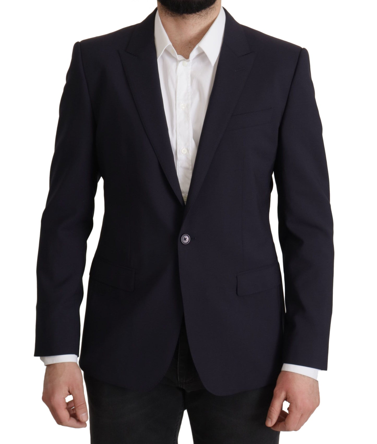 Elegant Navy Wool Blend Slim Blazer