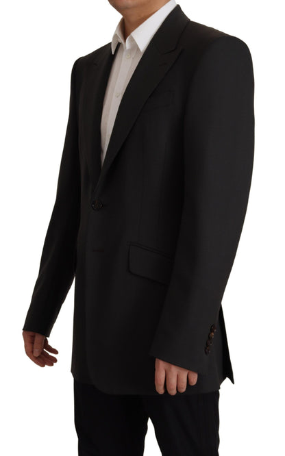 Elegant Slim Black Wool Blazer Jacket