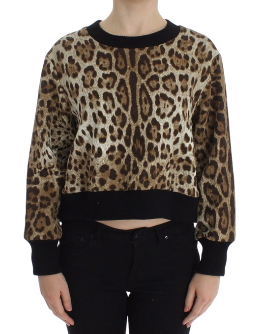 Elegant Leopard Print Short Sweater Top