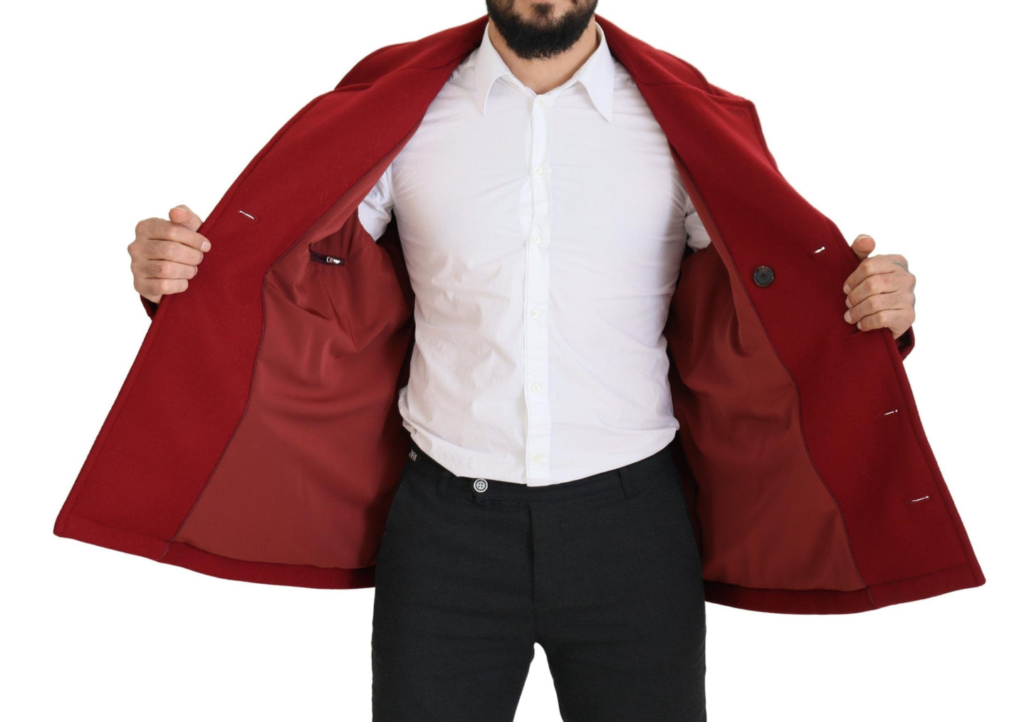 Elegant Red Double Breasted Wool Jacket