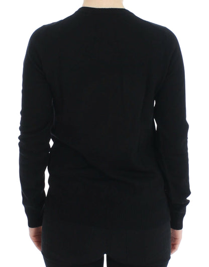 Elegant Black Wool Cardigan Sweater