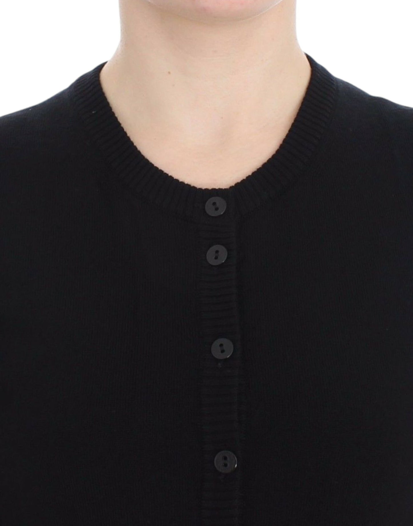 Elegant Black Wool Cardigan Sweater