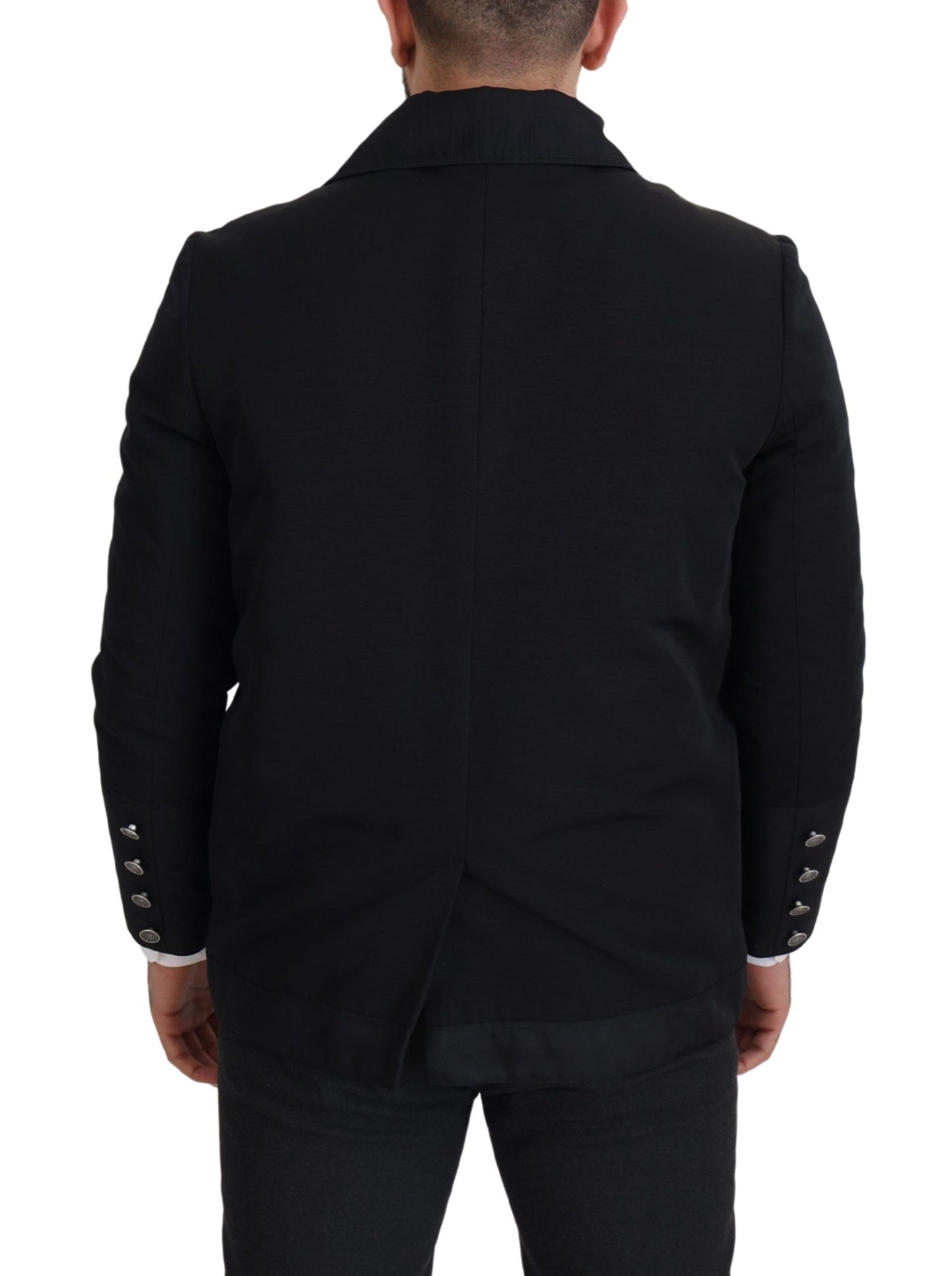 Elegant Full Zip Black Wool Blend Jacket