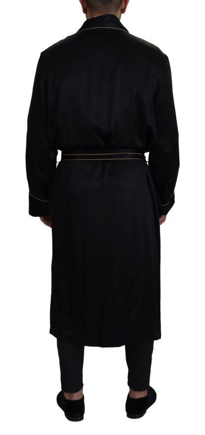 Elegant Black Silk Long Robe Coat