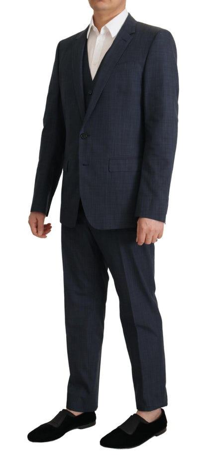 Elegant Dark Blue Cotton Three Piece Martini Suit