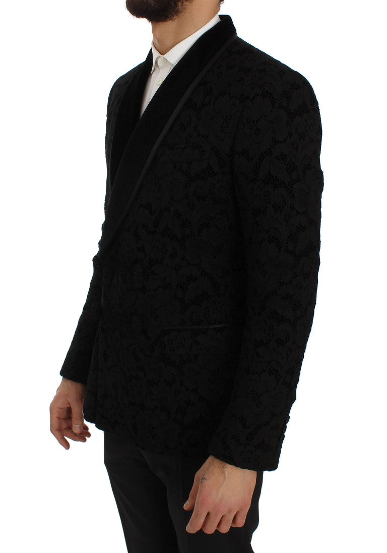 Elegant Slim Fit Black Silk-Blend Blazer