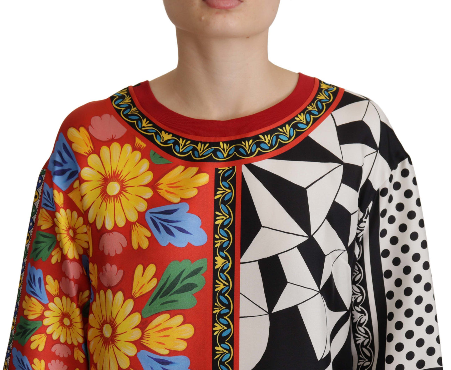 Silk Baroque Floral Round Neck Blouse