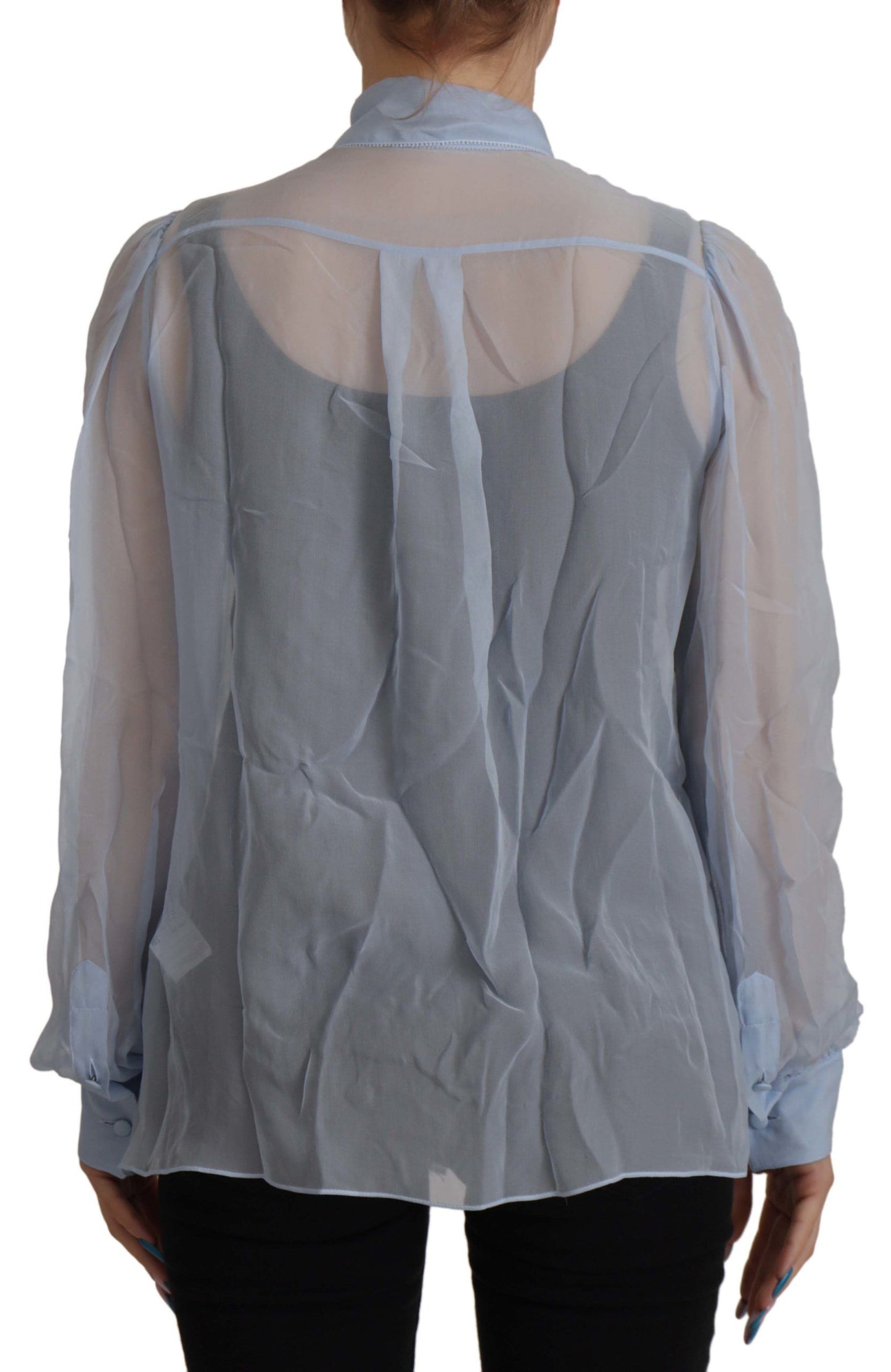 Elegant Silk Ascot Collar Blouse in Light Blue