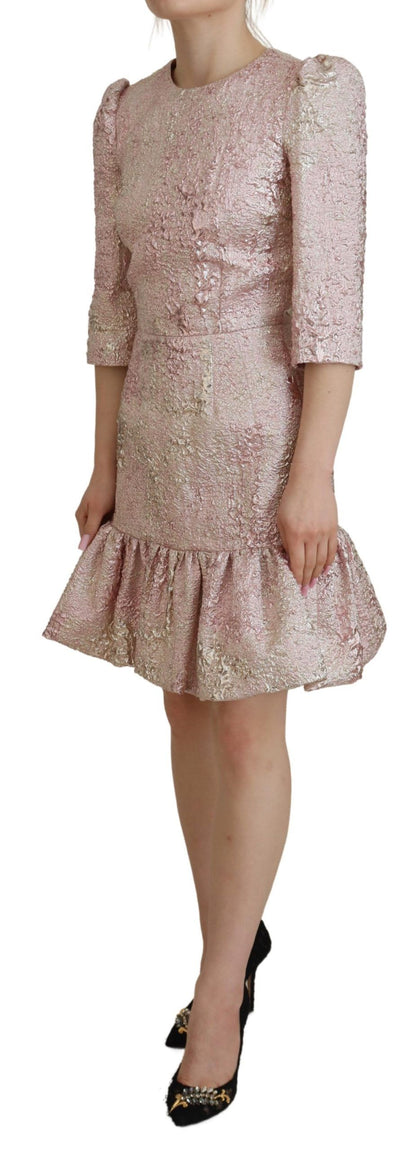 Elegant Pink Jacquard Midi Sheath Dress