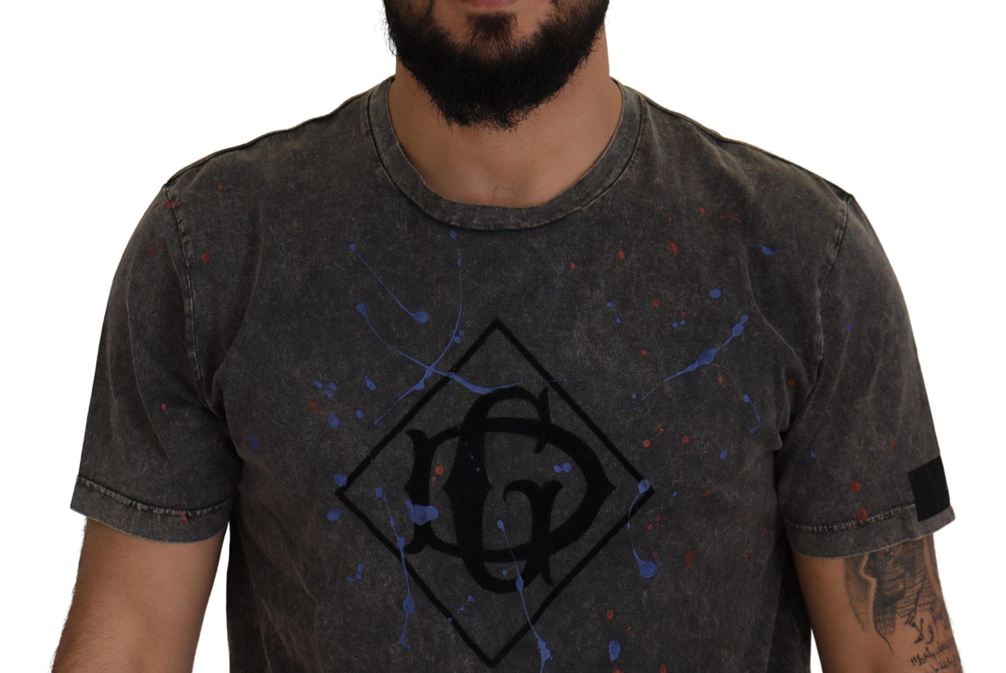 Elevated Grey Cotton Tee with Discolored DG Logo