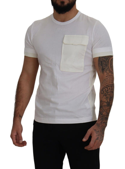 Elegant White Cotton Tee with DG Chest Pocket