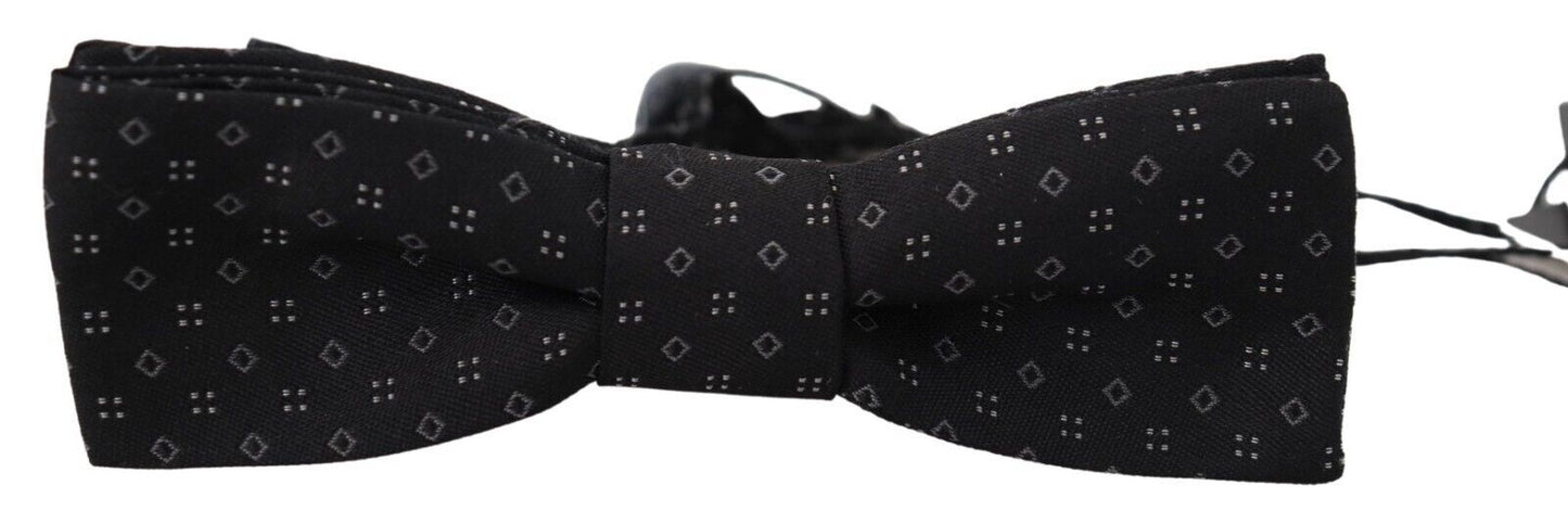 Exclusive Silk Patterned Black Bow Tie