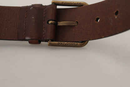 Elegant Brown Leather Belt with Metal Buckle