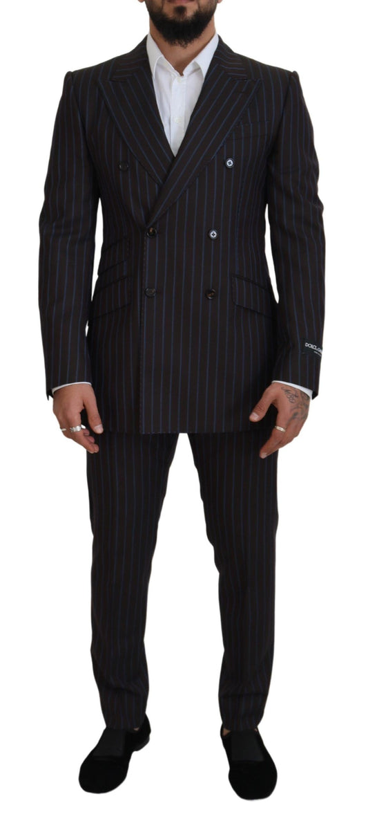 Elegant Black Striped Virgin Wool Suit