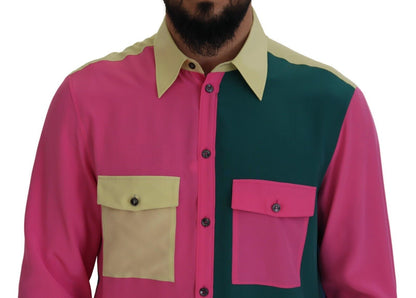 Elegant Multicolor Silk Button-Down Shirt