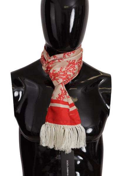 Elegant Silk Men's Scarf Wrap - Red Coral Print