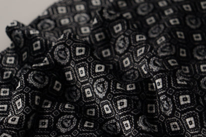 Elegant Black Geometric Silk Blend Scarf