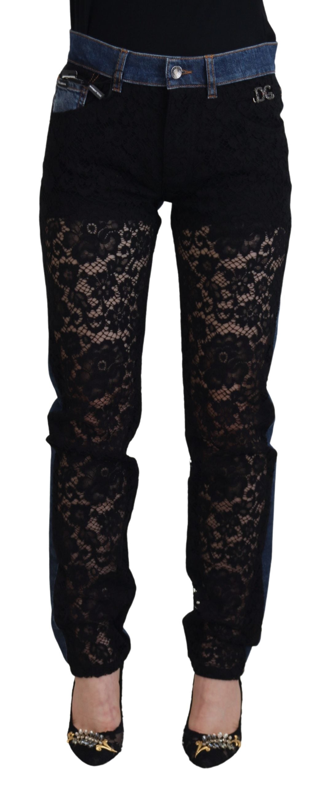 Elegant Floral Lace Front Denim