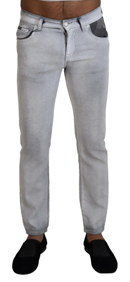 Elegant Gray Washed Cotton Blend Pants