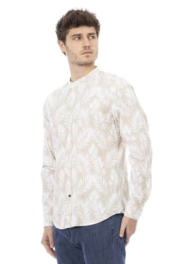 Beige Cotton Men Shirt