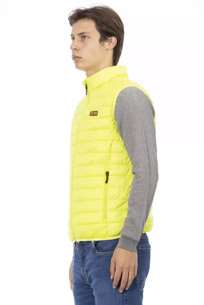 Yellow Polyester Men Sleeveless Jacket