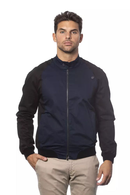 Blue Cotton Men Bomber Jacket