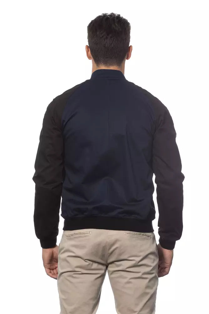 Blue Cotton Men Bomber Jacket