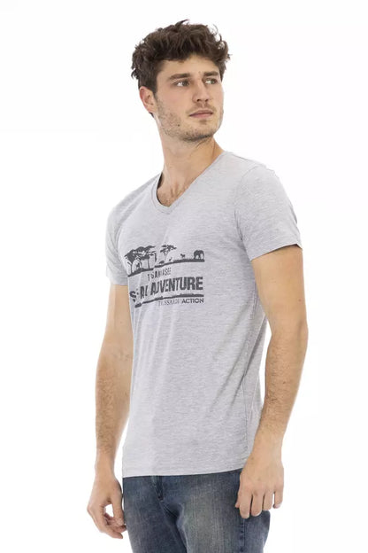 Gray Cotton Men V-Neck T-Shirt