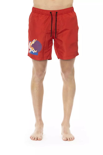 Red Polyester Men Swim Short