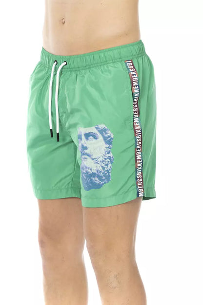 Green Polyester Men Swim Short