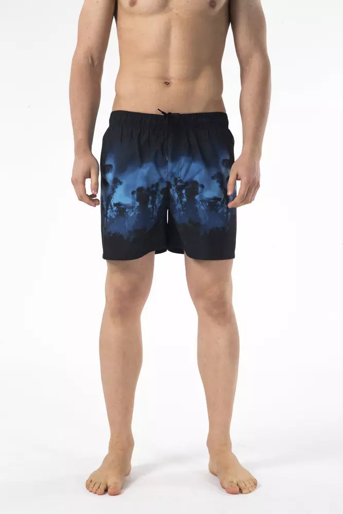 Black Polyester Men Swimwear Short