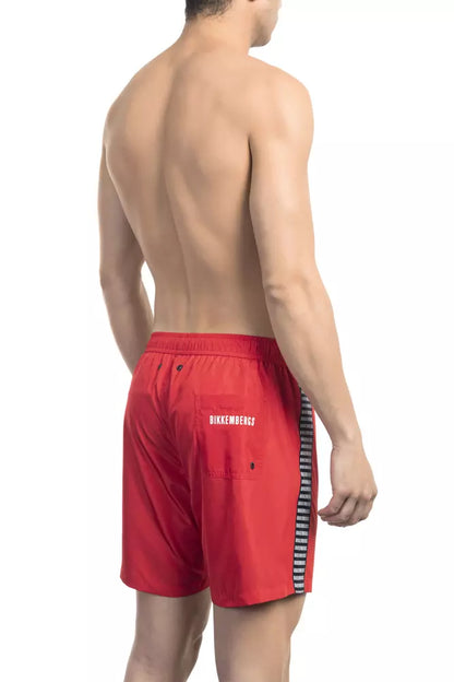 Red Polyester Men Swim Short