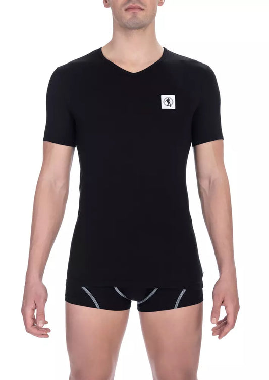 Black Cotton Men V-Neck T-Shirt