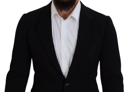 Elegant Single Breasted Black Wool Blazer