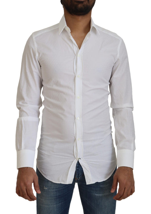 Elegant White Cotton Dress Shirt Slim Fit