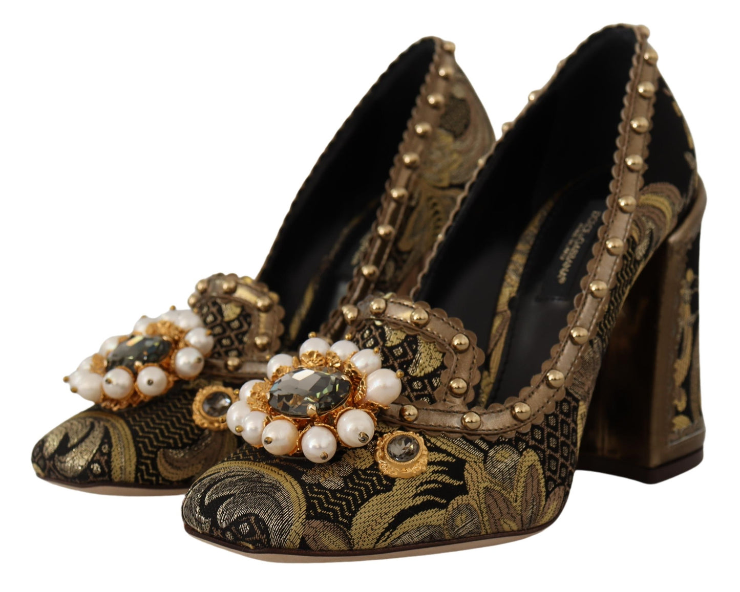 Elegant Gold Jacquard Brocade Pumps